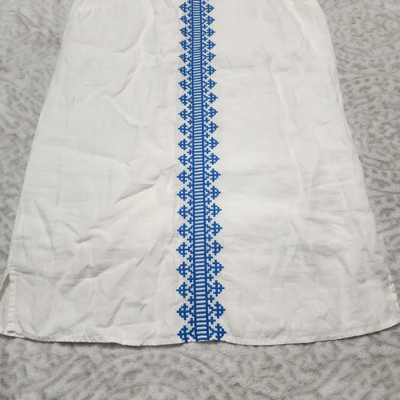 Lucky Brand 100% Linen Halter Dress Size M Embroidered White And Blue - Picture 4 of 16